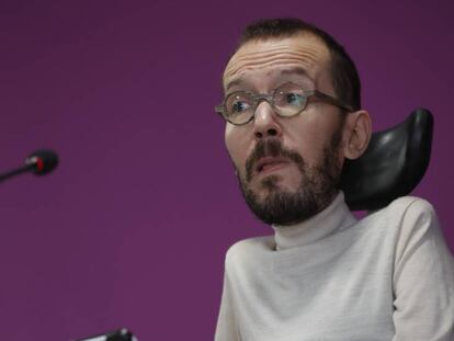 El portavoz de Podemos, Pablo Echenique, este lunes en Madrid.