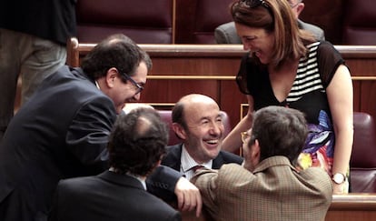 Alfredo Pérez Rubalcaba, en su escaño del Congreso en el año 2014.