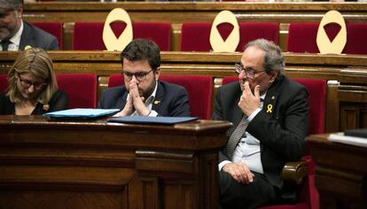 Pere Aragonès i Quim Torra, al Parlament.