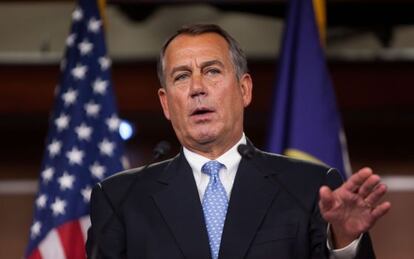 El portavoz de la Cámara de Representantes, John Boehner, durante sus declaraciones en el Capitolio este viernes.