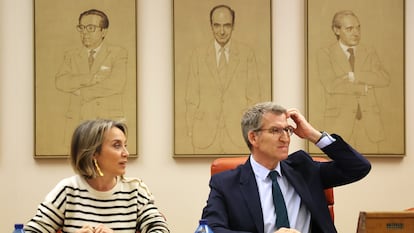 El líder del PP, Alberto Núñez Feijóo, preside la reunión plenaria del Grupo Popular del Congreso y Senado, este martes en el Congreso de los Diputados en Madrid.