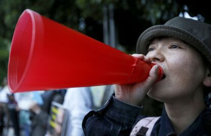 Protestas contra la visita a Japón del primer ministro israelí, Benjamin Netanyahu. 12 de mayo de 2014.