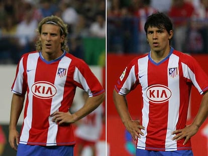 Forlán y Agüero, durante el partido de Liga ante el Mallorca.