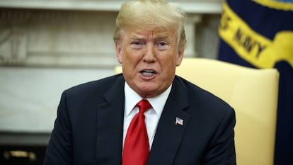 El presidente de Estados Unidos, Donald Trump, durante su reunión con el presidente de la Comisión Europea, Jean-Claude Juncker.