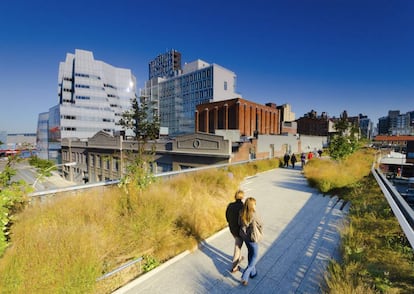 El High Line de Nueva York, con el edificio IAC, proyectado por Frank Gehry, a la izquierda. 