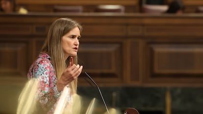 La vicepresidenta tercera y ministra para la Transición Ecológica, Sara Aagesen, durante su intervención en la sesión de control al Gobierno de este miércoles.