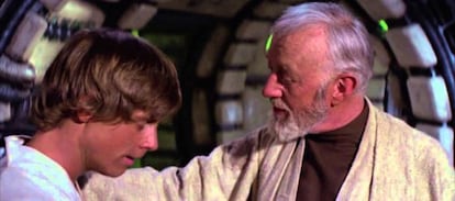 Obi-wan Kenobi, el mentor m&aacute;s famoso de la historia del cine, en una escena de &lsquo;La Guerra de las Galaxias&rsquo;.