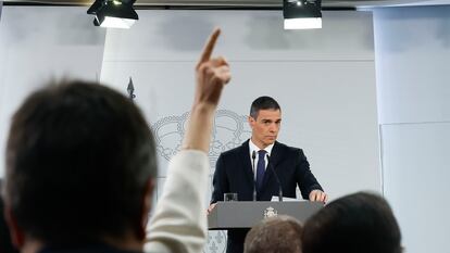 Pedro Sánchez, este martes durante su comparecencia tras el Consejo de Ministros de este martes.