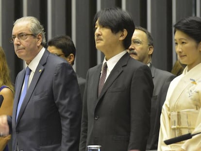 Cláudia Cruz ao lado de Cunha em evento na Câmara em novembro de 2015.