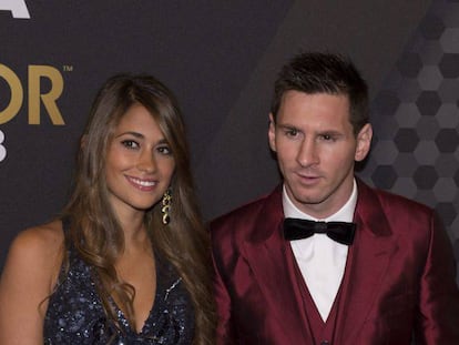 Antonella Roccuzzo e Lionel Messi na festa da Bola de Ouro de 2013.