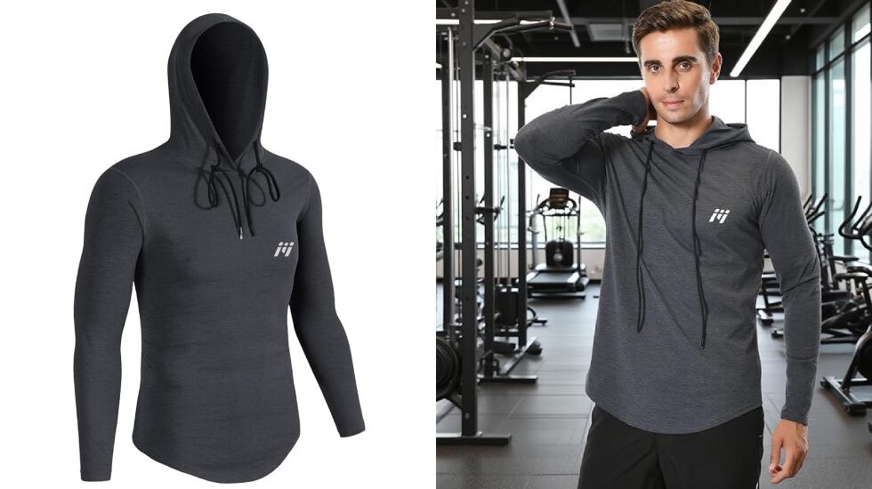 Sudadera elástica con capucha incluida.