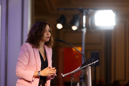 La presidenta de la comunidad de Madrid, Isabel Díaz Ayuso, en el desayuno informativo organizado por el diario 'El Mundo' este lunes en Madrid.