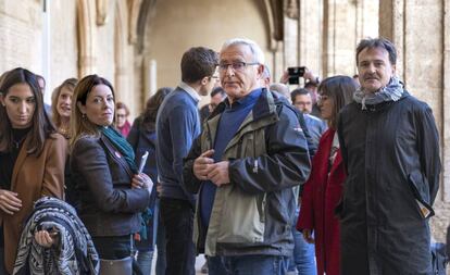 El alcalde Joan Ribó, en un acto electoral de Més Compromís celebrado hoy en Valencia. 