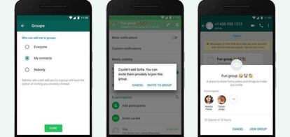 Muestras de las opciones de ajustes de privacidad que se incorporarán a WhatsApp