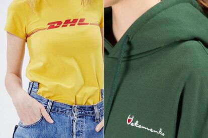 Vetements, experta en versionar logos de otras marcas. En la imagen, los de DHL y Champion.