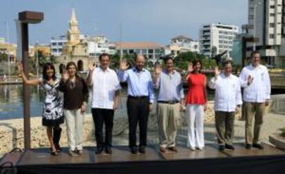 Fotografía oficial del consejo de ministros de la VIII Cumbre de la Alianza del Pacífico, registrada este sábado en Cartagena (Colombia).