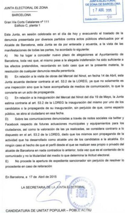 Resolución Junta Electoral