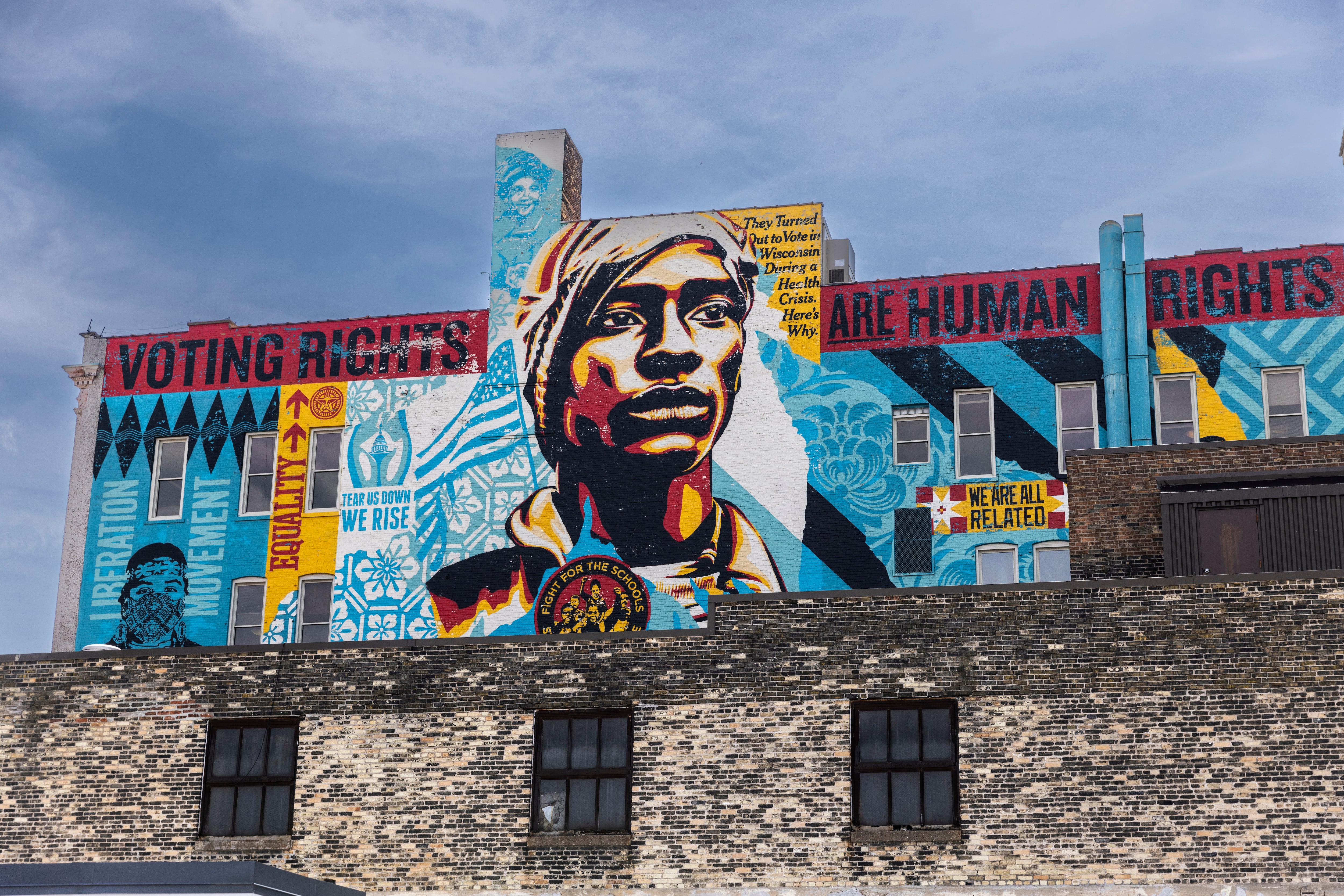 Mural en favor del derecho al voto en Milwaukee, la ciudad más poblada de Wisconsin.