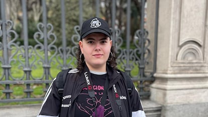 Elena Herranz, de 22 años, en la manifestación abolicionista de Madrid, esta tarde.