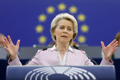 La presidenta de la Comisión Europea, Ursula von der Leyen, este miércoles en el Parlamento Europeo.