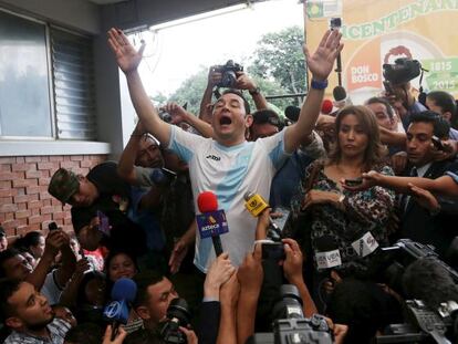 Jimmy Morales after voting in Guatemala City.