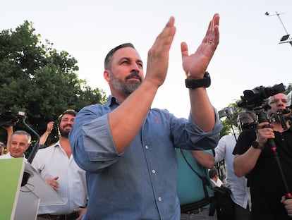 El líder de Vox, Santiago Abascal, en el acto de inicio de campaña el jueves en Valladolid.