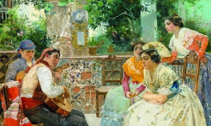 &Oacute;leo titulado &#039;Los guitarristas, costumbres valencianas&#039;, de 1889.