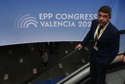El presidente de la Generalitat Valenciana, Carlos Mazón, en la clausura del congreso del Partido Popular Europeo (PPE), este viernes.