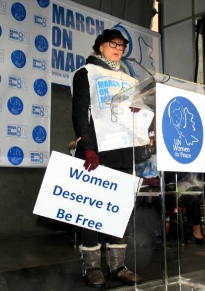 Susan Sarandon durante la marcha anual de mujeres por la paz en Nueva York, en 2013.