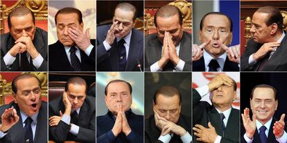 Retratos del ex primer ministro de Italia Silvio Berlusconi.