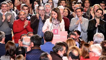 Estela Goikoetxea, durante su mitin en Madrid. 