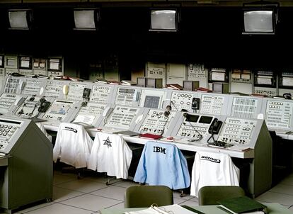 Sala de lançamento do Apollo 8 no Centro Espacial John F. Kennedy, em Flórida (EUA). A sala foi usada para a primeira missão tripulada da NASA ao redor da Lua em 1968.