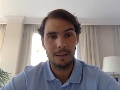 Rafa Nadal, durante la entrevista con EL PAÍS desde su domicilio.