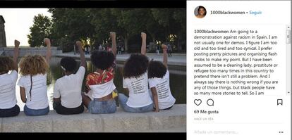 En la red social Instagram, una usuaria contaba por qué iba a asistir a la manifestación contra el racismo."Normalmente no participo, imagino que soy demasiado vieja y estoy demasiado cansada y demasiado cínica. Prefiero publicar fotos bonitas y organizar flash mobs para expresarme. Pero se ha asumido que soy una mujer de la limpieza, prostituta o refugiada demasiadas veces en este país para fingir que todavía no hay un problema. Y siempre digo que no hay nada de malo si eres una de esas cosas, pero las personas negras tienen muchas más historias que contar. Por lo tanto, me incluyo en esta protesta para apoyar a aquellos que aún no son demasiado viejos, cansados ​​y cínicos".