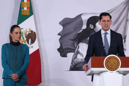 Claudia Sheinbaum Pardo y Roberto Velasco en Palacio Nacional, el 7 de julio.