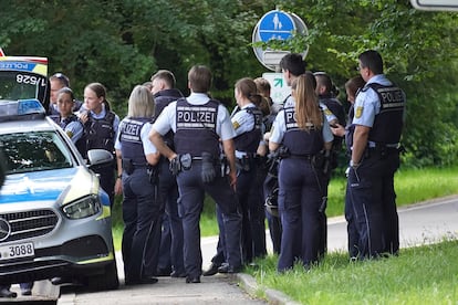 Agentes de polica, en la zona donde se ha producido el suceso en la ciudad de Albstadt, el domingo 14 de julio.