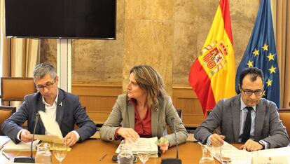 La vicepresidenta de Transición Ecológica, Teresa Ribera, en la presentación del anteproyecto de Ley de Cambio Climática en el Consejo Asesor de Medio Ambiente. 