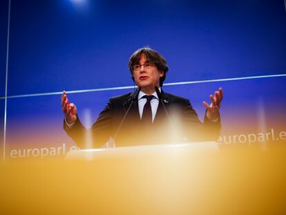 Carles Puigdemont, durante una intervención en el Parlamento Europeo en Bruselas en 2021.