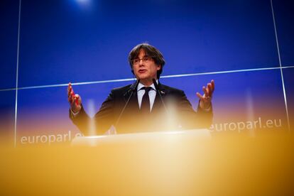 Carles Puigdemont, durante una intervención en el Parlamento Europeo en Bruselas en 2021.