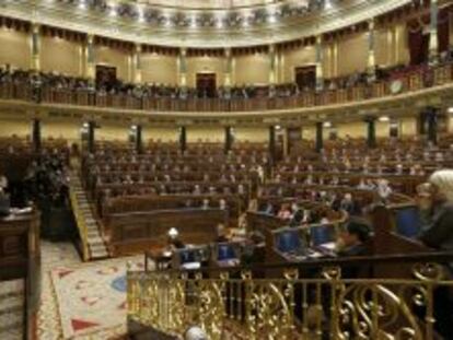 El presidente del Gobierno, Mariano Rajoy, durante su intervenci&oacute;n en su primer debate sobre el estado de la naci&oacute;n al frente del Ejecutivo.