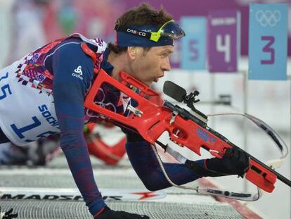  Einar Bjoerndalen durante la prueba de Biatl&oacute;n.