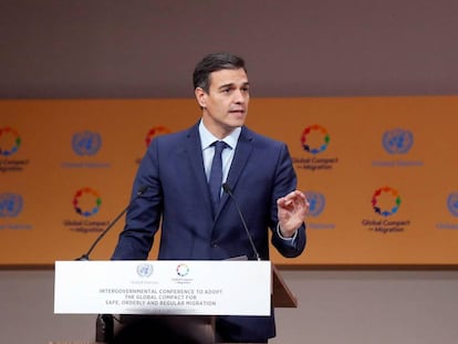 El presidente, Pedro Sánchez, este martes en Marrakech.