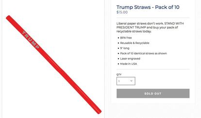 La pajita plástica de la campaña de Donald Trump. https://shop.donaldjtrump.com/