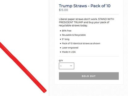 La pajita plástica de la campaña de Donald Trump. https://shop.donaldjtrump.com/