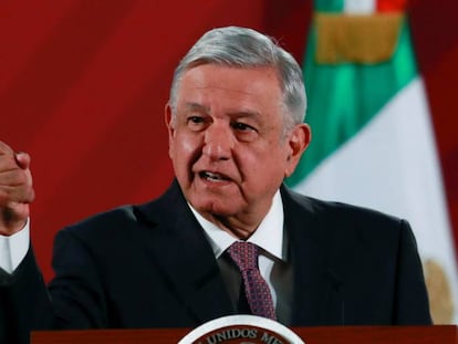 El presidente López Obrador, durante una conferencia de prensa en marzo. 