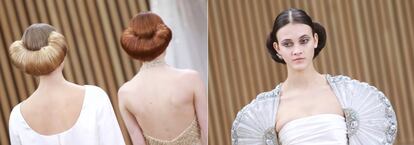 Un peinado que recuerda al mítico de la princesa Leina en 'Star Wars' y abuso de 'eyeliner' negro han acompañado la estética presentada por Chanel.