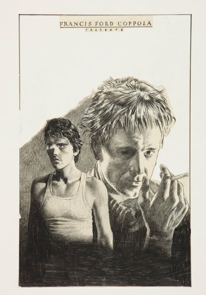 De nuevo con Coppola, en 1983 Tavoularis trabajó en la producción de 'La ley de la calle' ('Rumble fish'). En la imagen, un cartel del filme con dibujos de sus protagonsitas: Matt Dillon y Mickey Rourke.