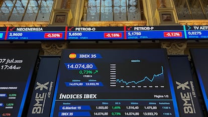 Paneles de la Bolsa de Madrid.
