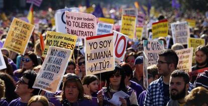 Una manifestaci&oacute;n en Madrid contra la violencia machista.