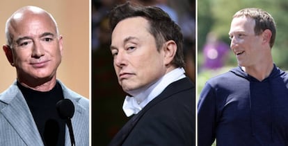 Jeff Bezos, Elon Musk y Mark Zuckerberg. 